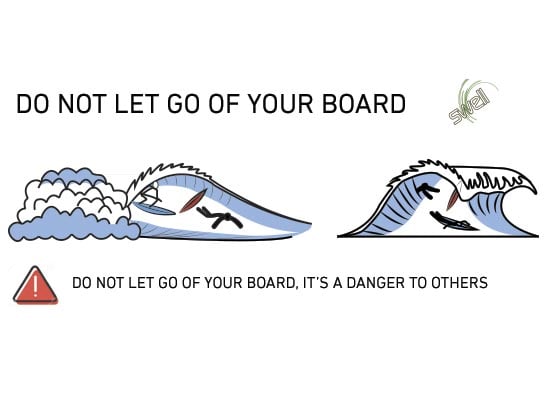 don't let go of surfboard